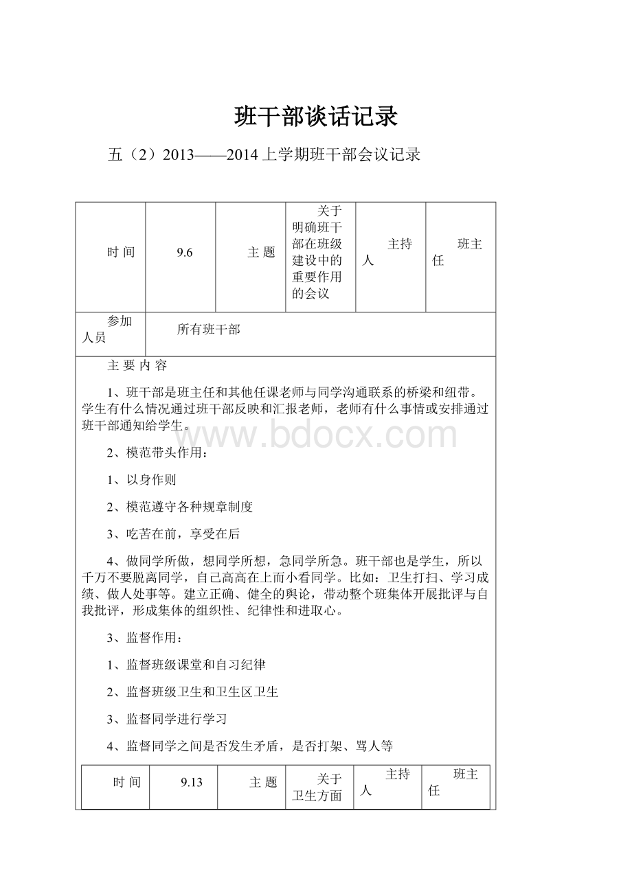 班干部谈话记录.docx_第1页