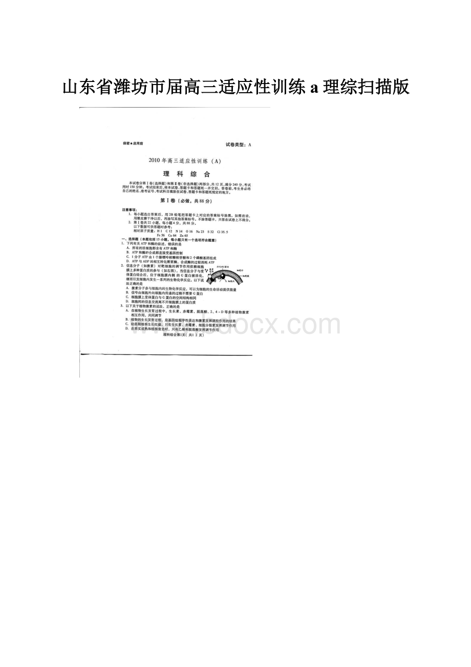 山东省潍坊市届高三适应性训练a理综扫描版.docx