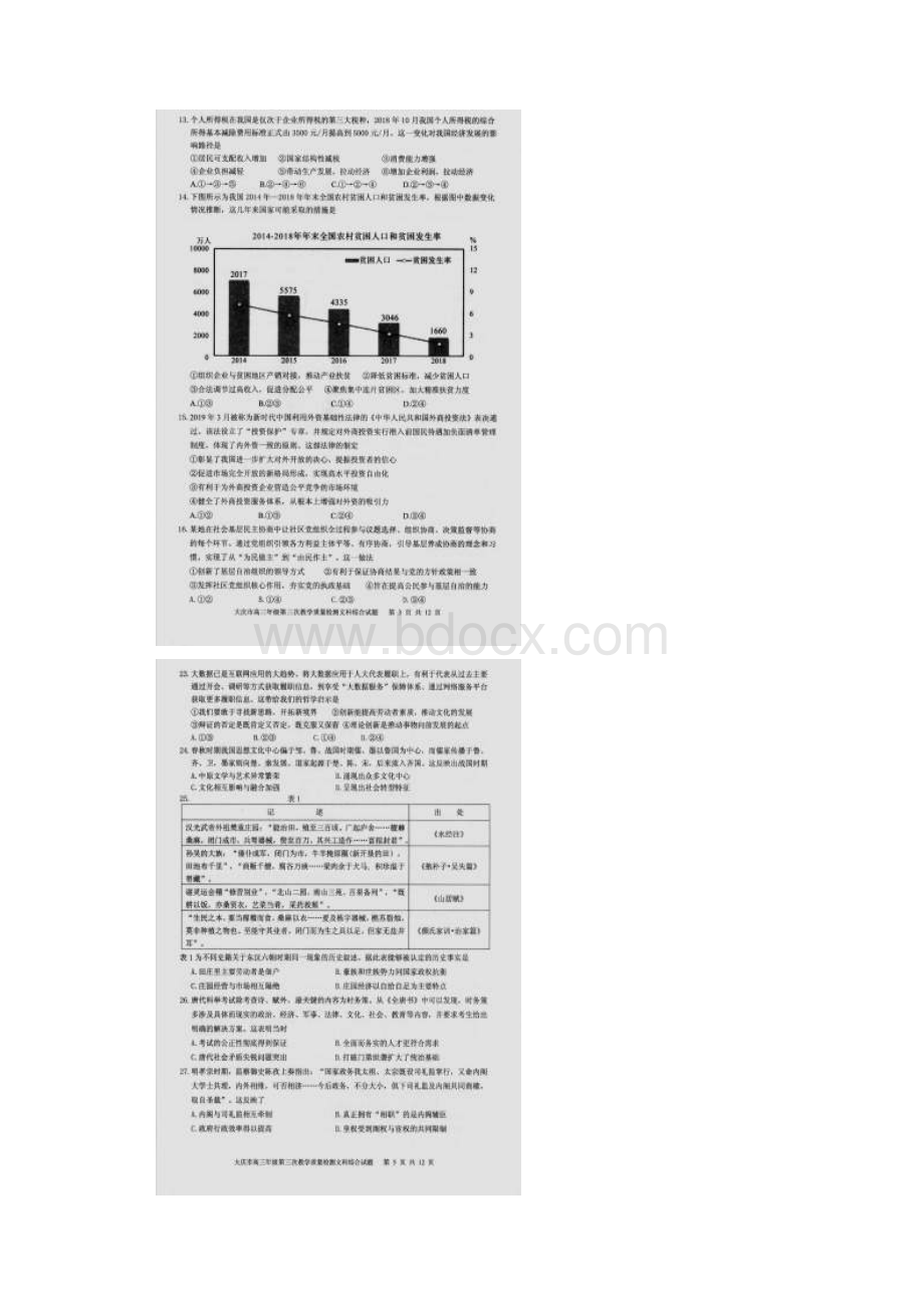 黑龙江省大庆市届高三第三次教学质量检测文科综合试题图片版及答案.docx_第3页