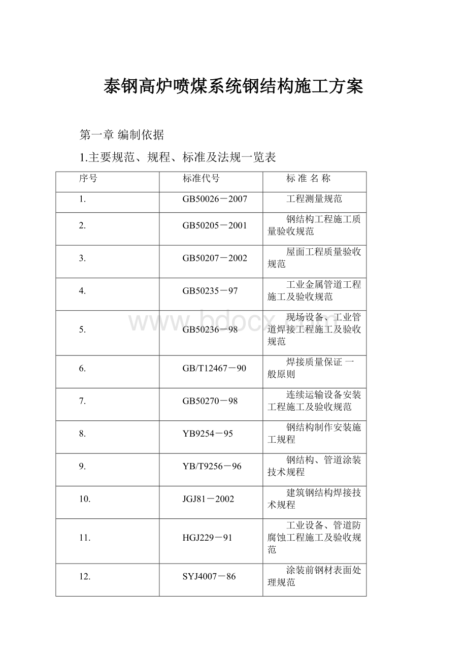 泰钢高炉喷煤系统钢结构施工方案.docx