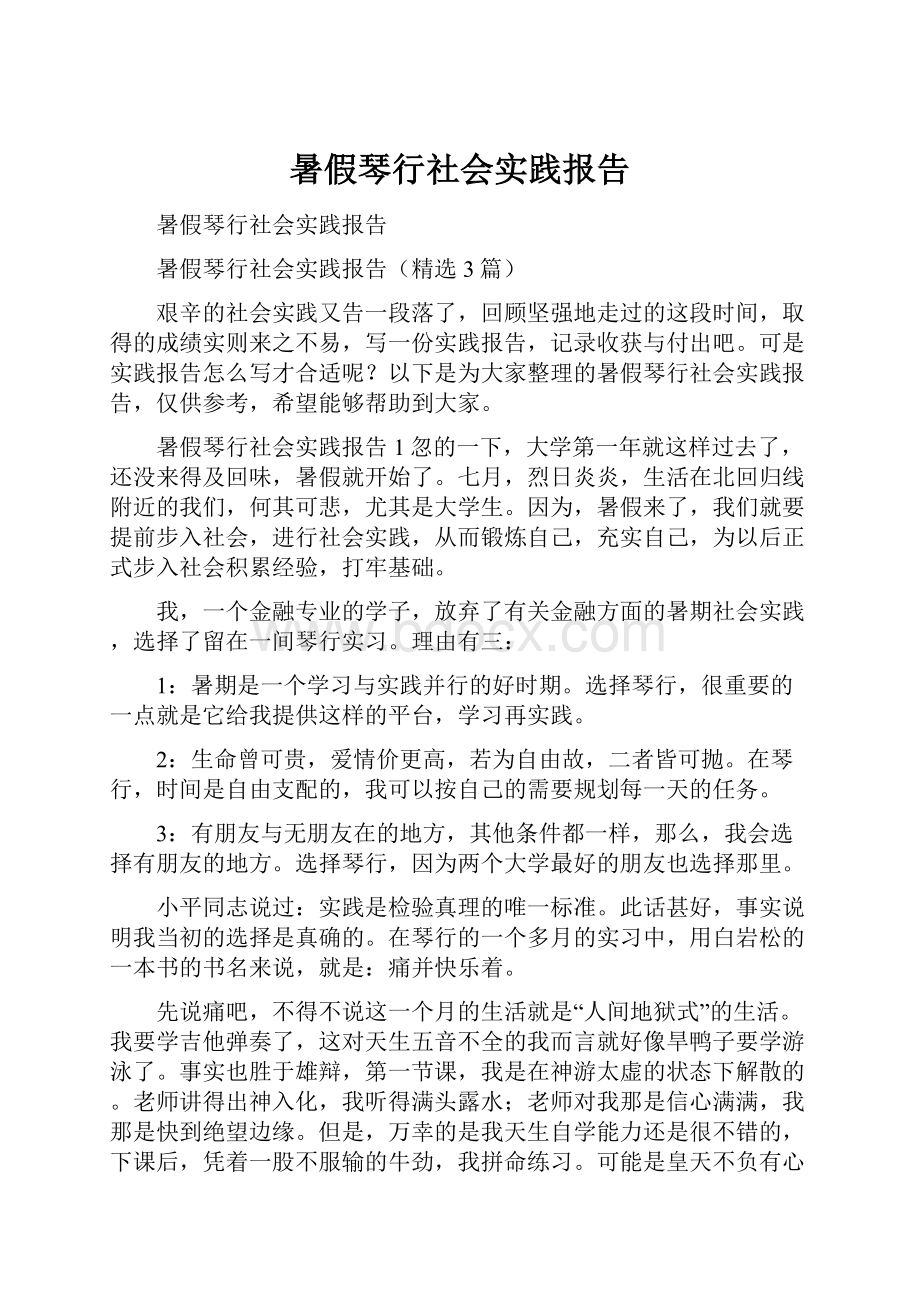 暑假琴行社会实践报告.docx