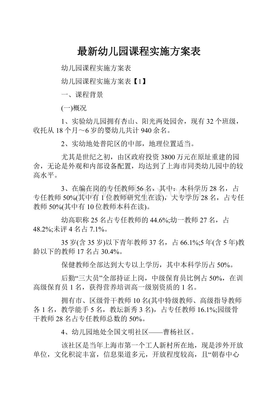 最新幼儿园课程实施方案表.docx_第1页