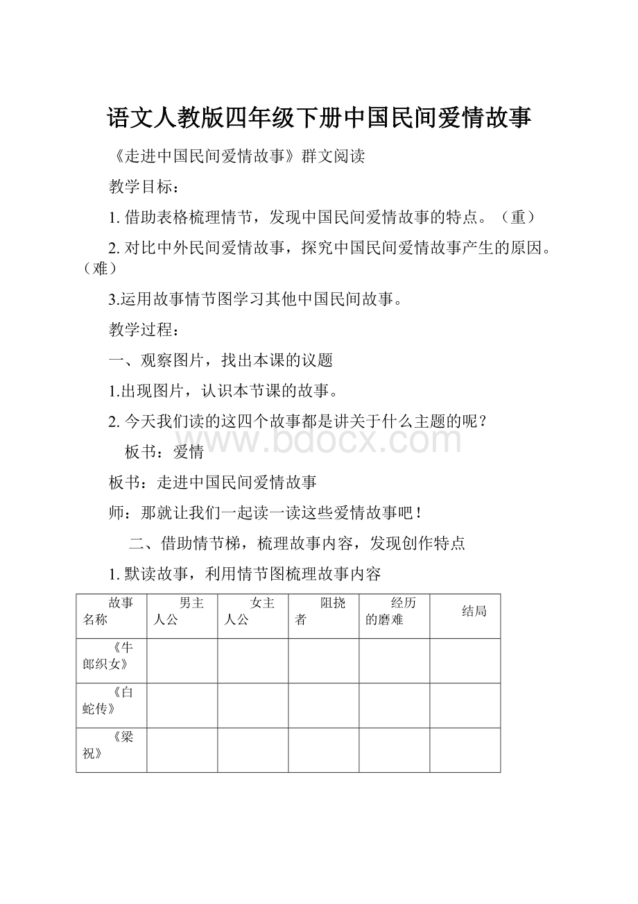 语文人教版四年级下册中国民间爱情故事.docx_第1页