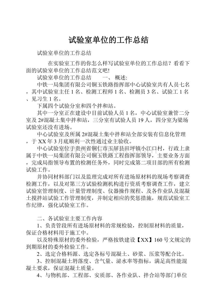 试验室单位的工作总结.docx_第1页