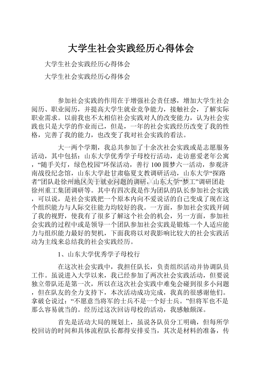 大学生社会实践经历心得体会.docx