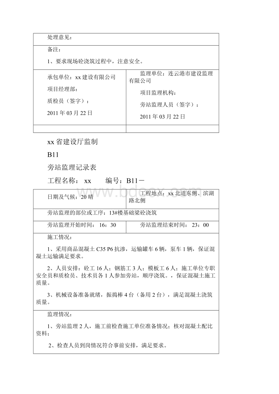 基础垫层及主体工程混凝土浇筑监理旁站记录.docx_第2页