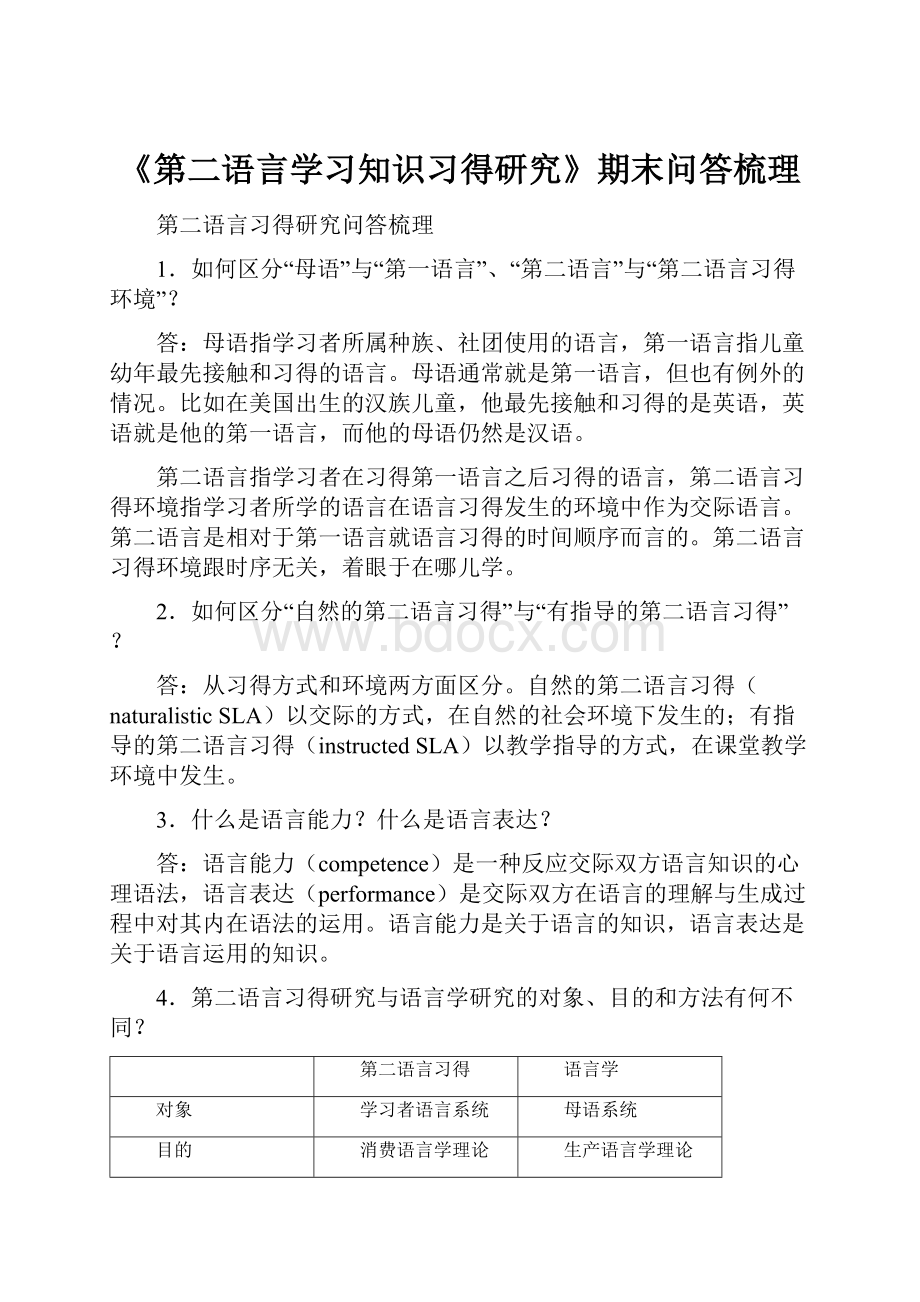 《第二语言学习知识习得研究》期末问答梳理.docx