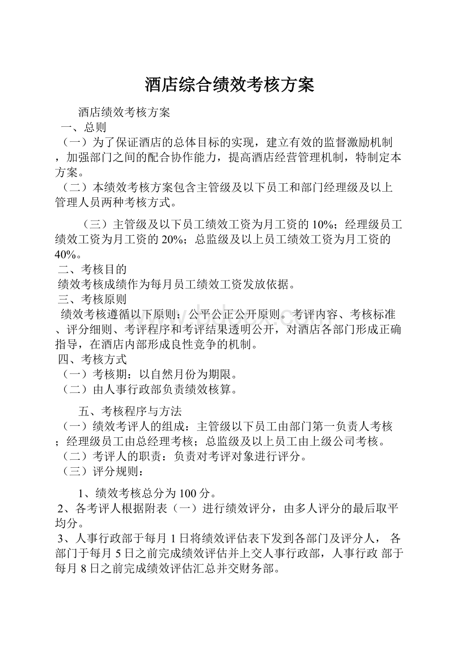 酒店综合绩效考核方案.docx