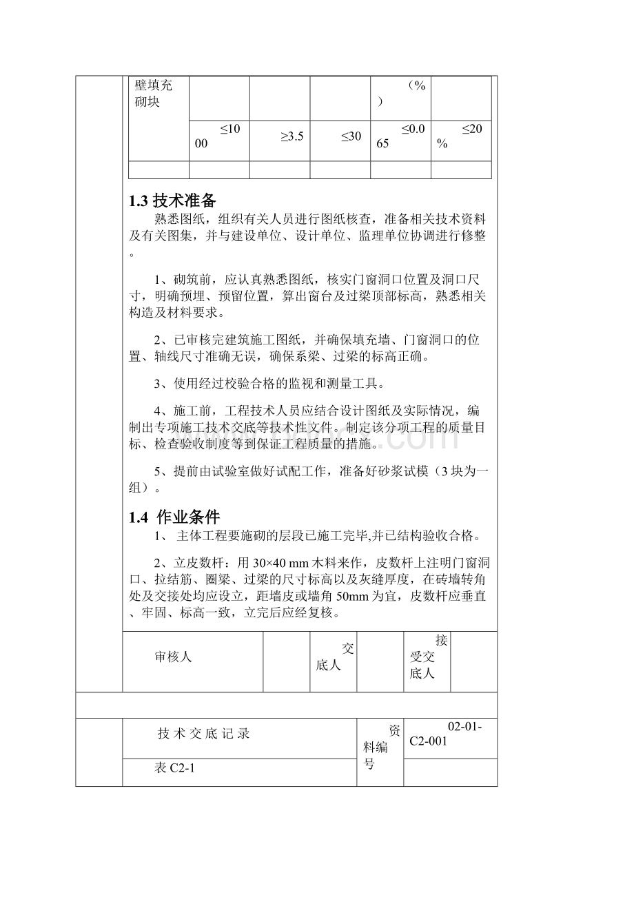 住宅建设工程MS密实隔墙砌块砌筑要点技术交底表格.docx_第3页