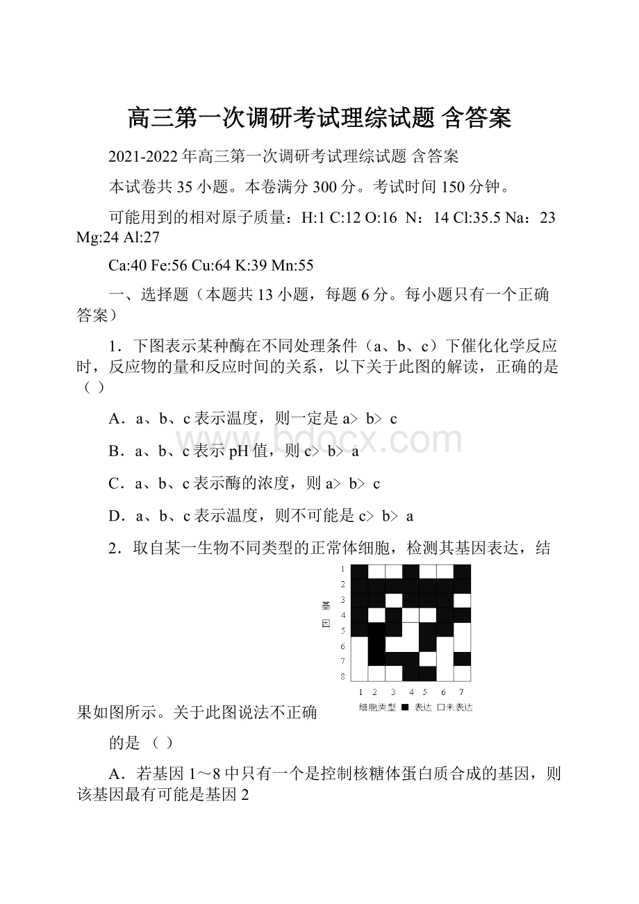 高三第一次调研考试理综试题 含答案.docx