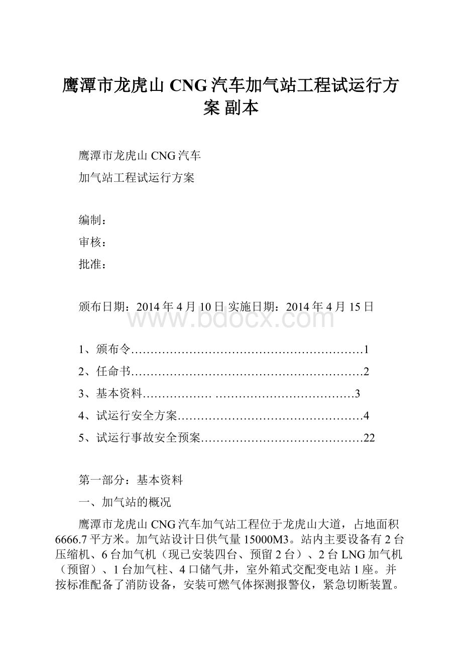 鹰潭市龙虎山CNG汽车加气站工程试运行方案副本.docx