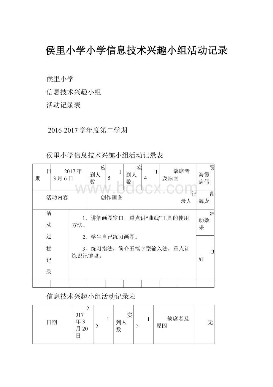 侯里小学小学信息技术兴趣小组活动记录.docx_第1页