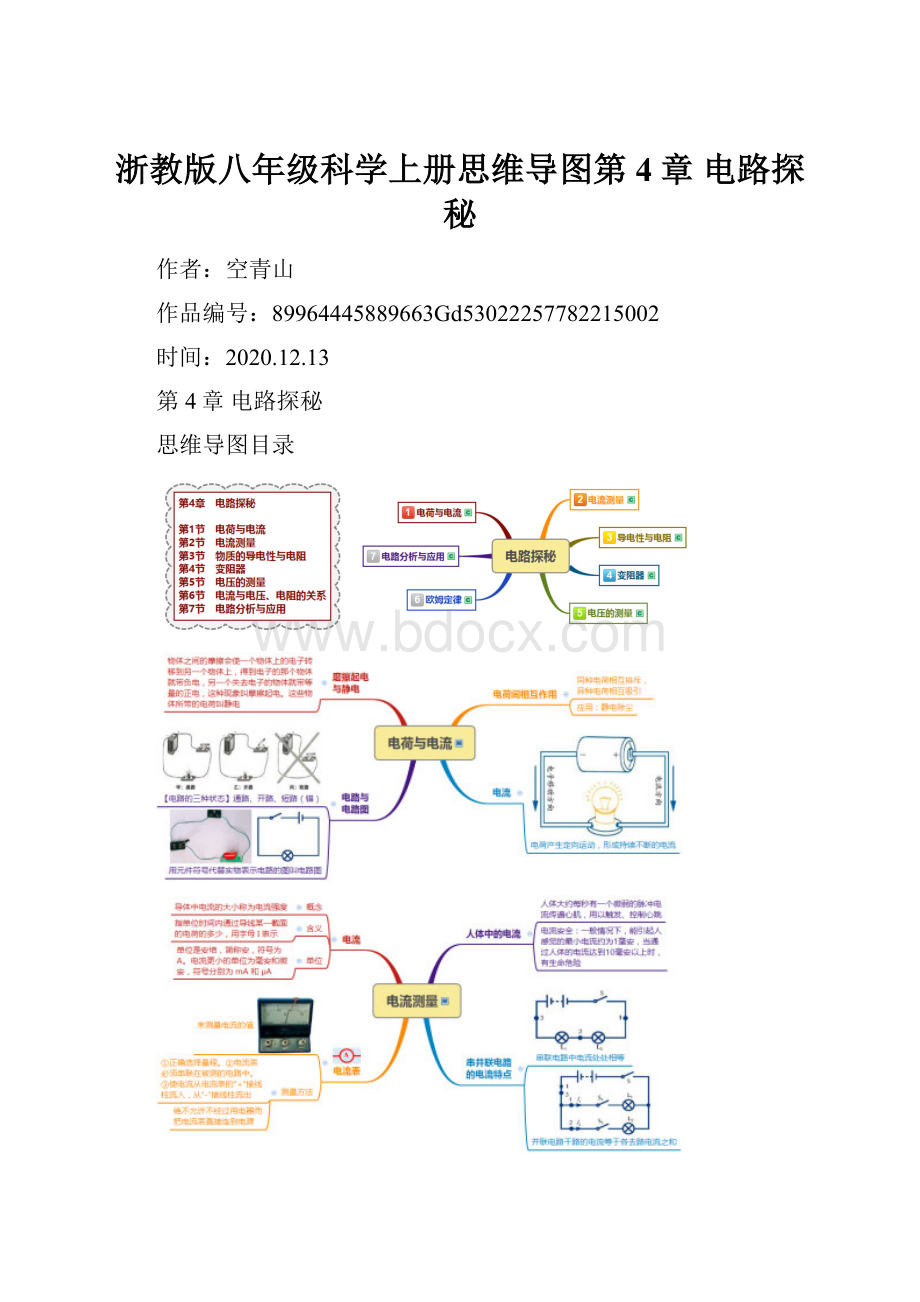 浙教版八年级科学上册思维导图第4章 电路探秘.docx_第1页