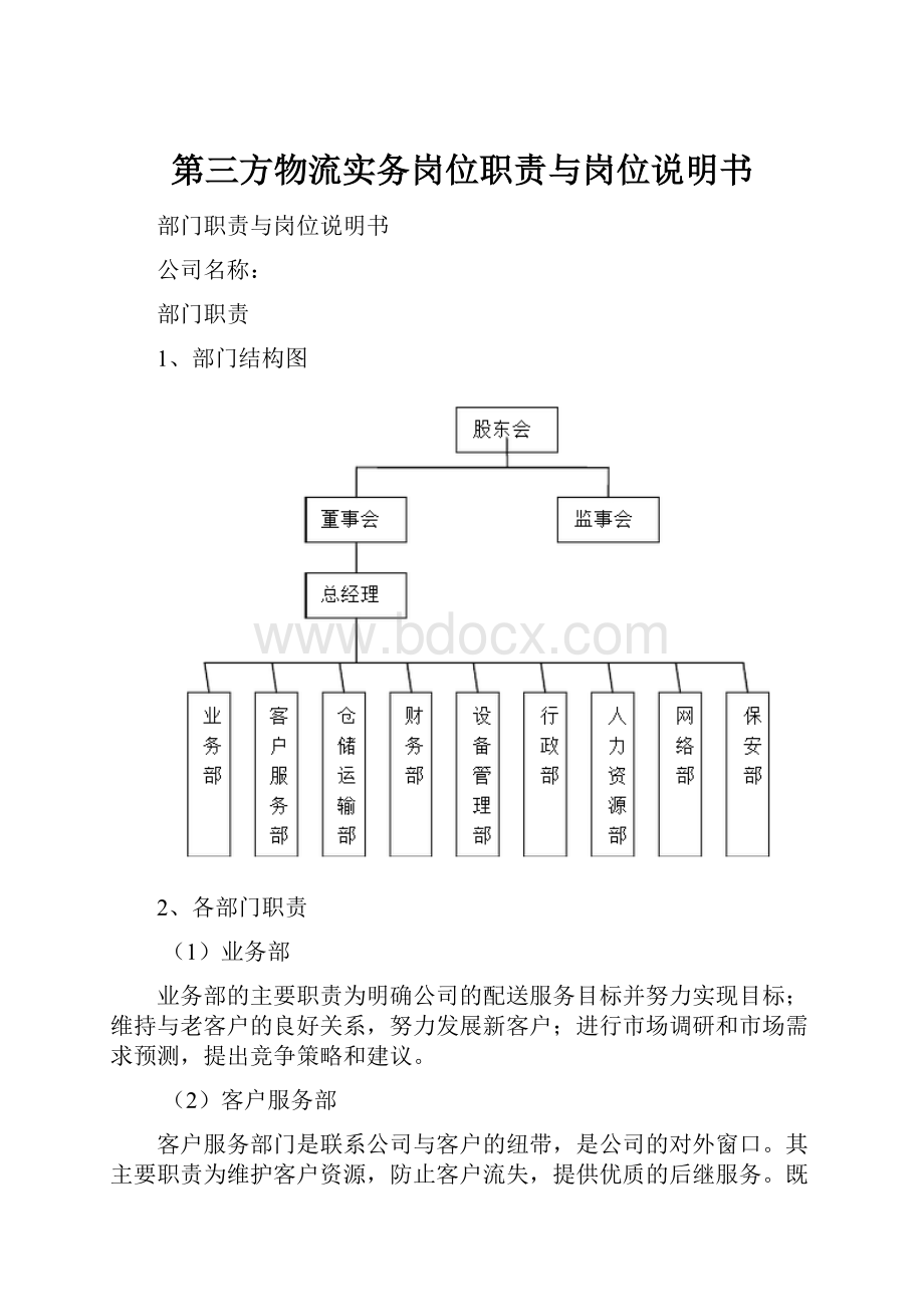 第三方物流实务岗位职责与岗位说明书.docx