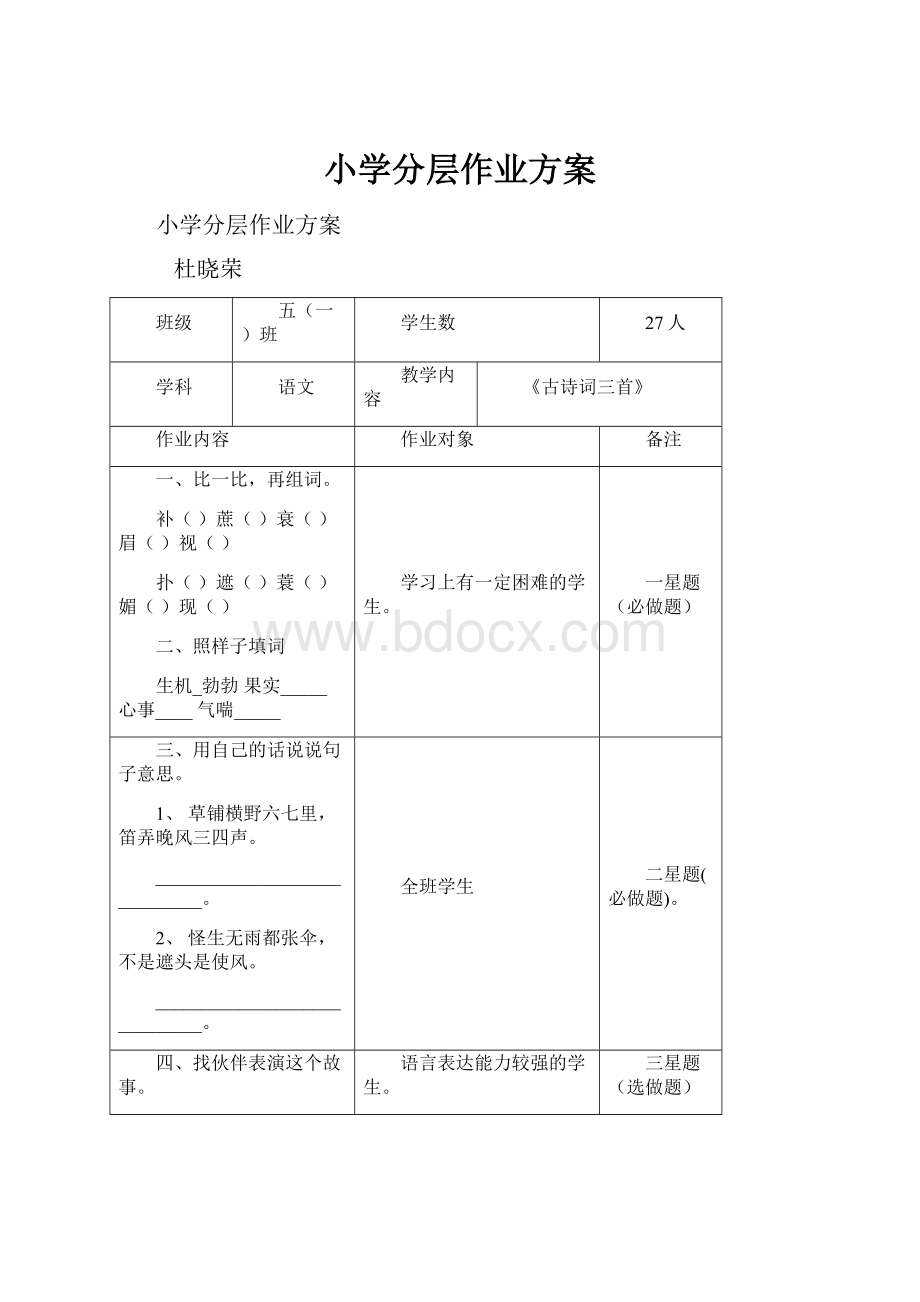 小学分层作业方案.docx