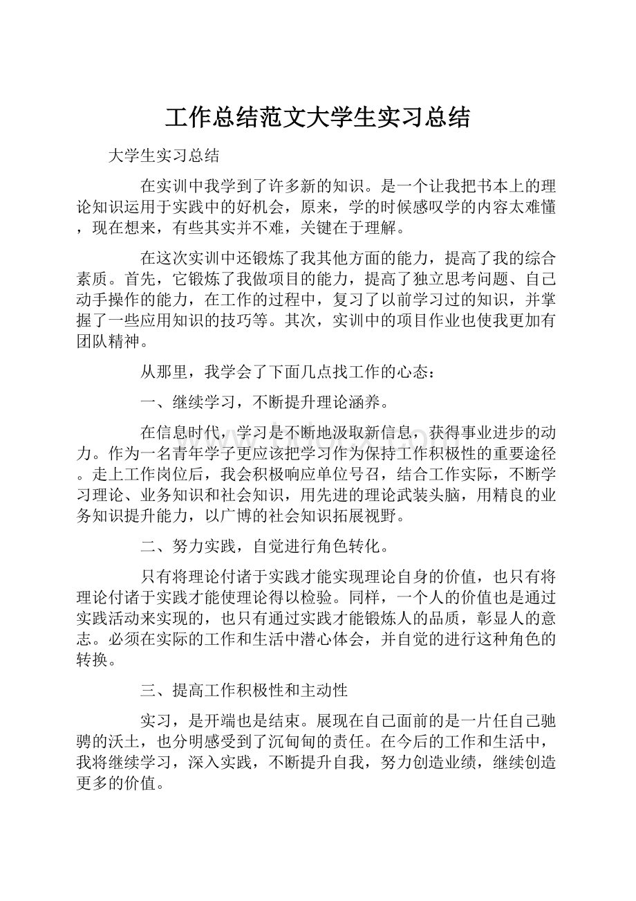 工作总结范文大学生实习总结.docx