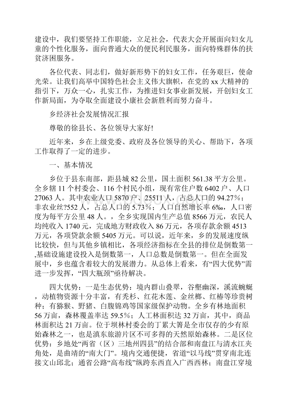 乡第九次妇女代表大会上的工作报告与乡经济社会发展情况汇报汇编.docx_第3页