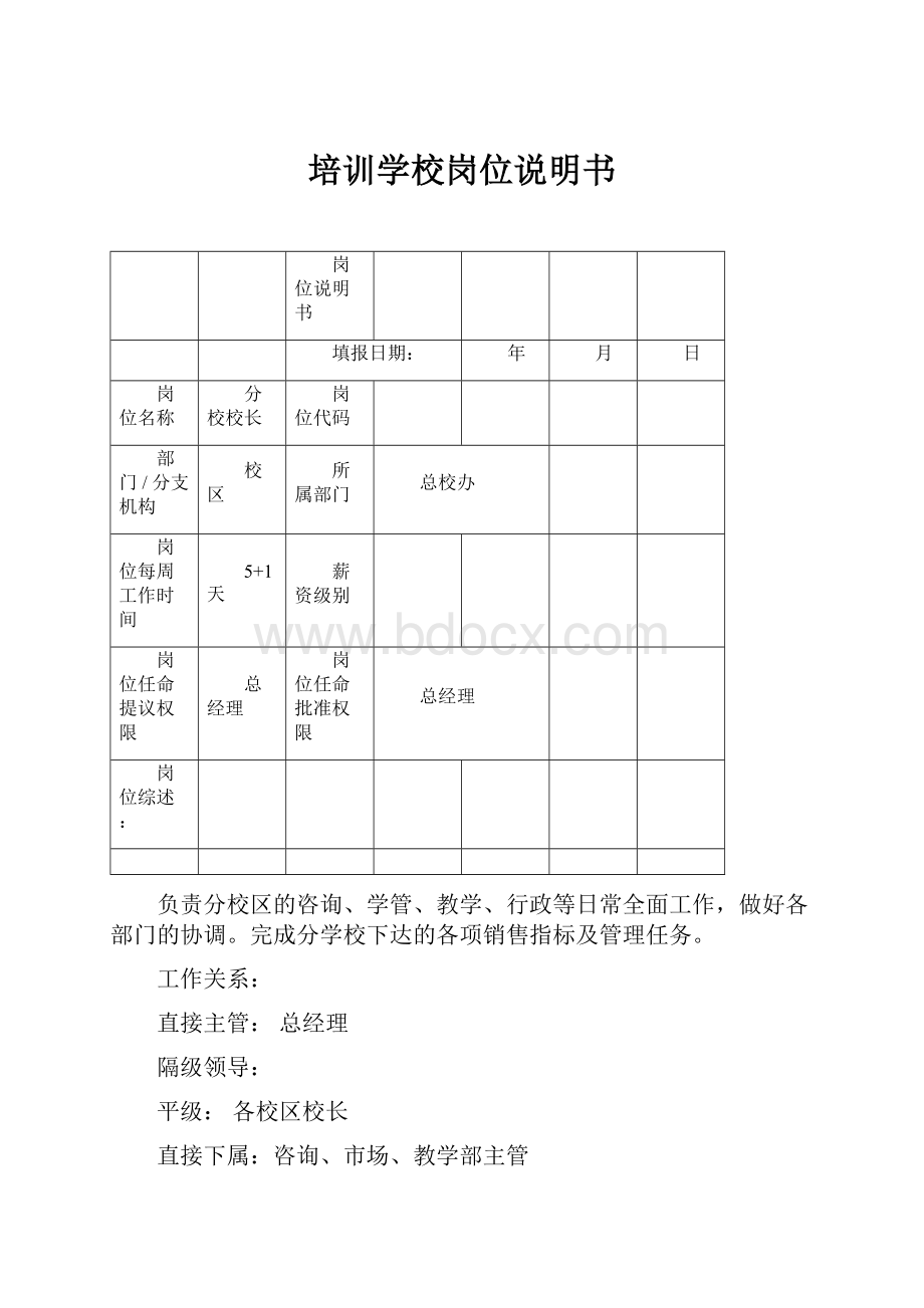 培训学校岗位说明书.docx_第1页