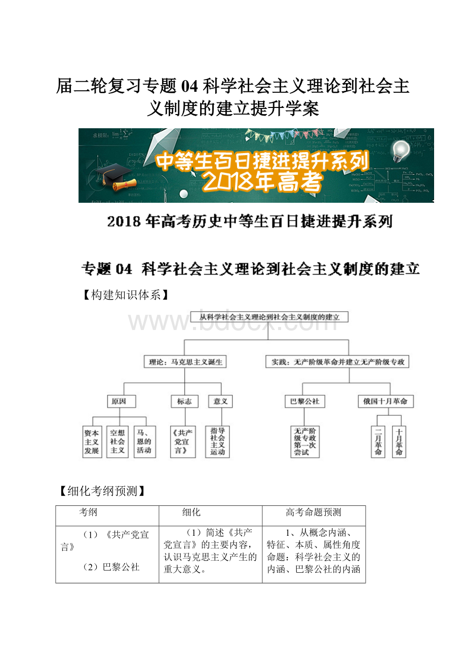 届二轮复习专题04 科学社会主义理论到社会主义制度的建立提升学案.docx