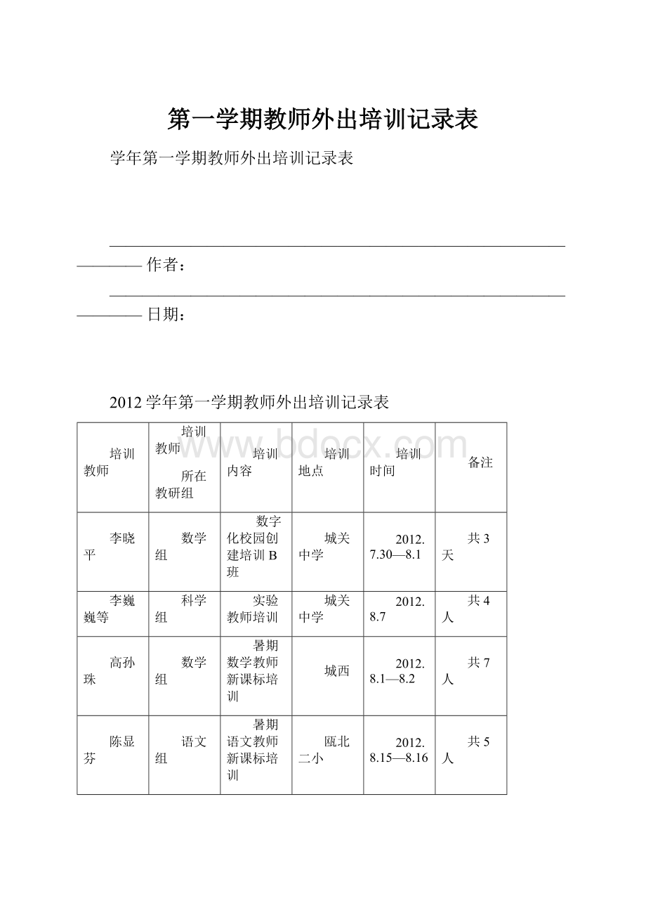 第一学期教师外出培训记录表.docx_第1页