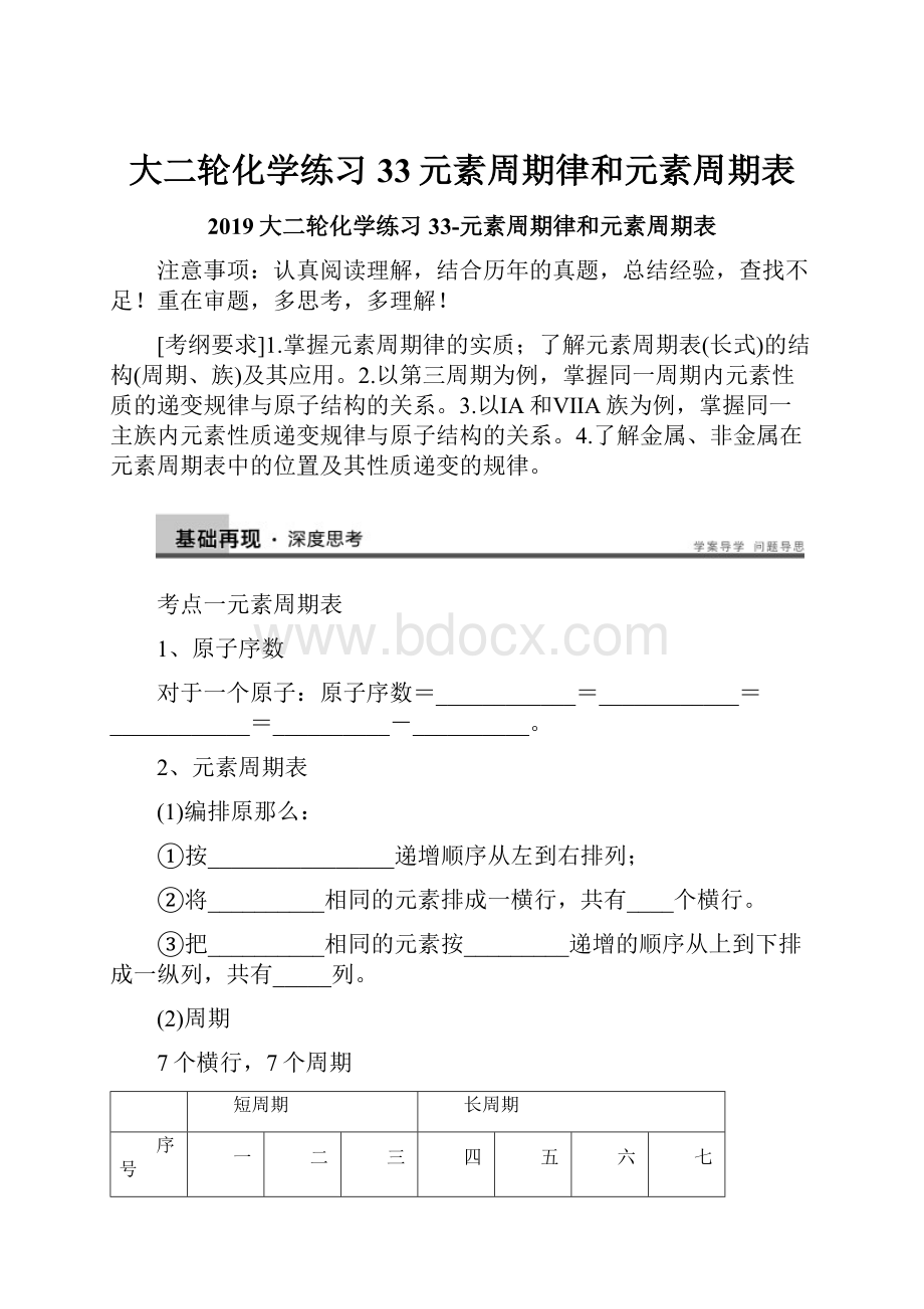 大二轮化学练习33元素周期律和元素周期表.docx