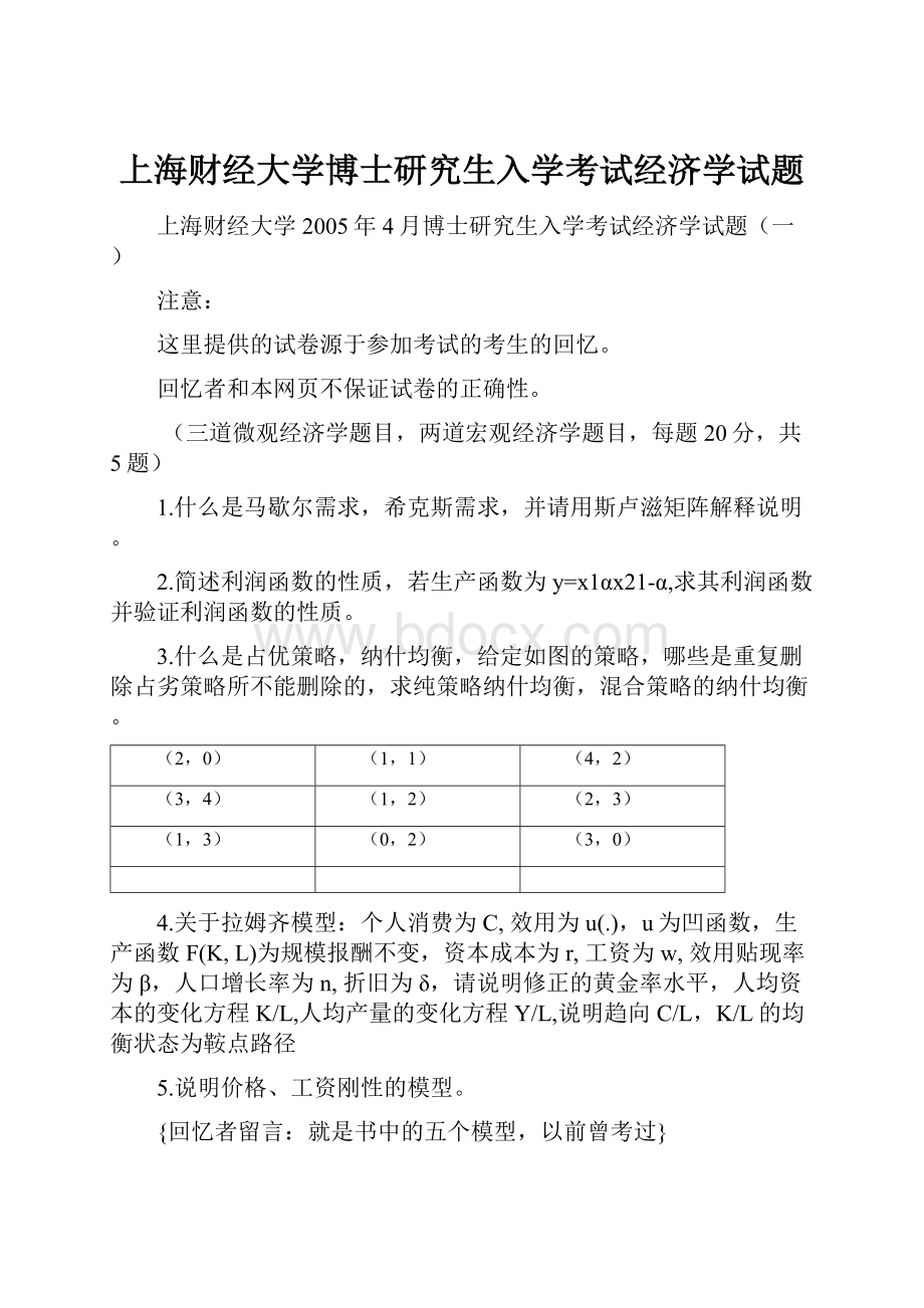 上海财经大学博士研究生入学考试经济学试题.docx_第1页