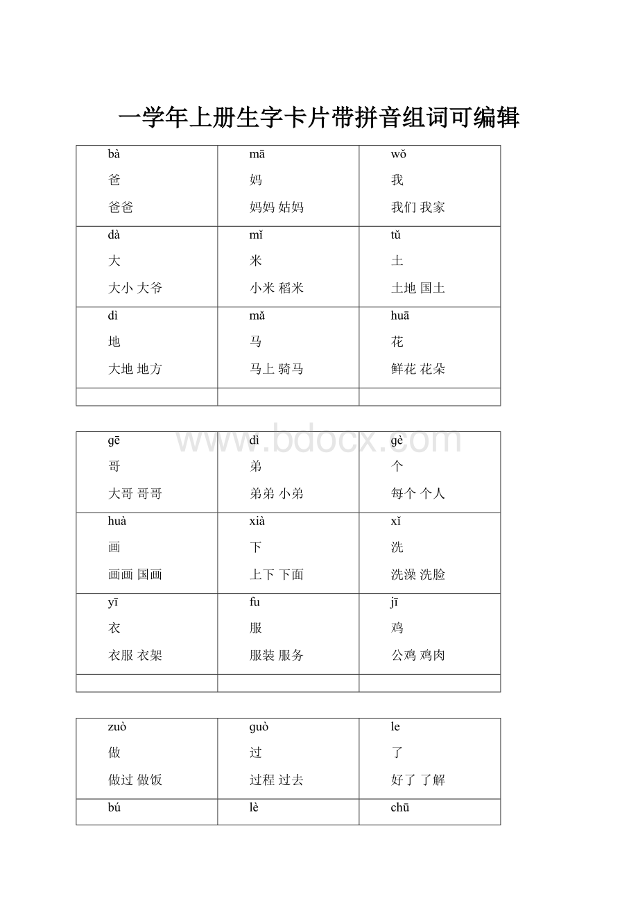 一学年上册生字卡片带拼音组词可编辑.docx_第1页