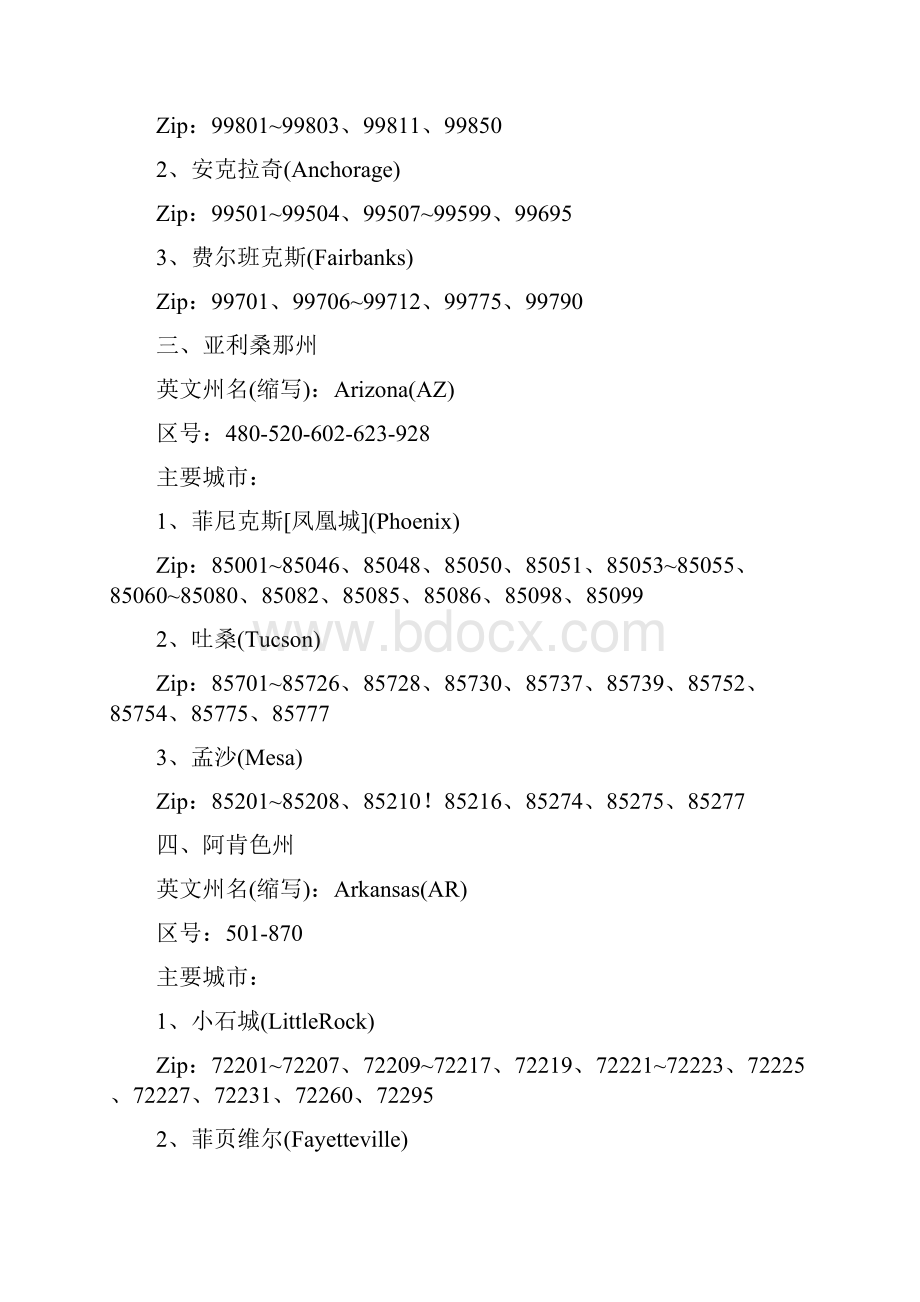 美国各州邮政编码与电话区号大全.docx_第2页