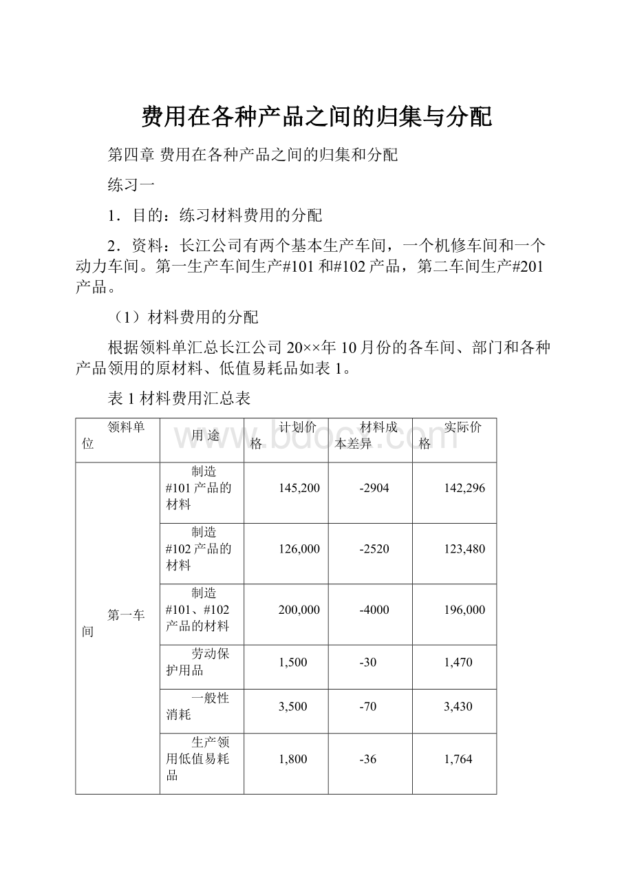 费用在各种产品之间的归集与分配.docx_第1页