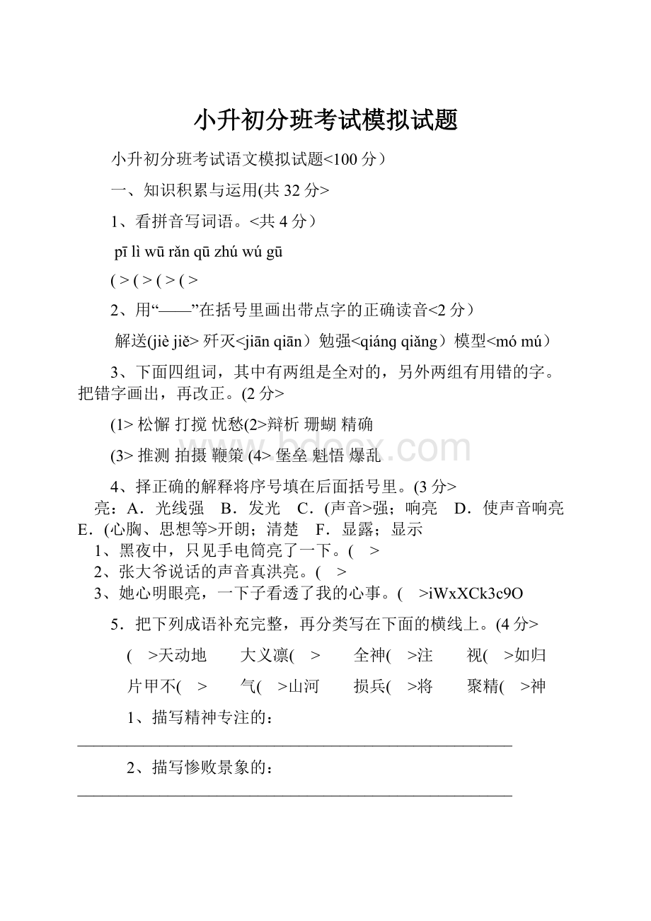 小升初分班考试模拟试题.docx