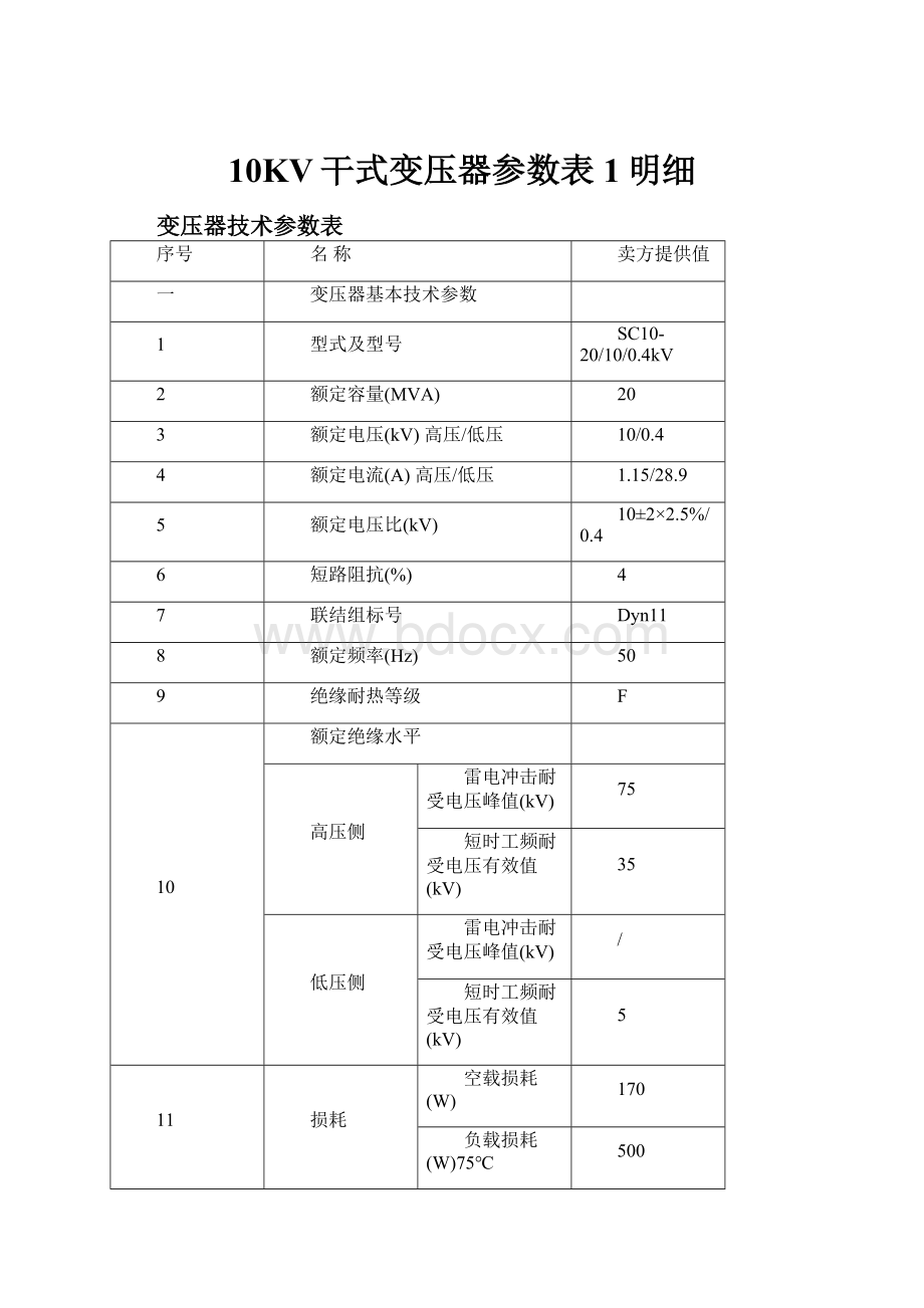 10KV干式变压器参数表1明细.docx_第1页