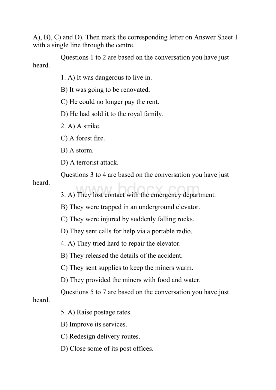 英语四级真题卷一试题及答案.docx_第2页