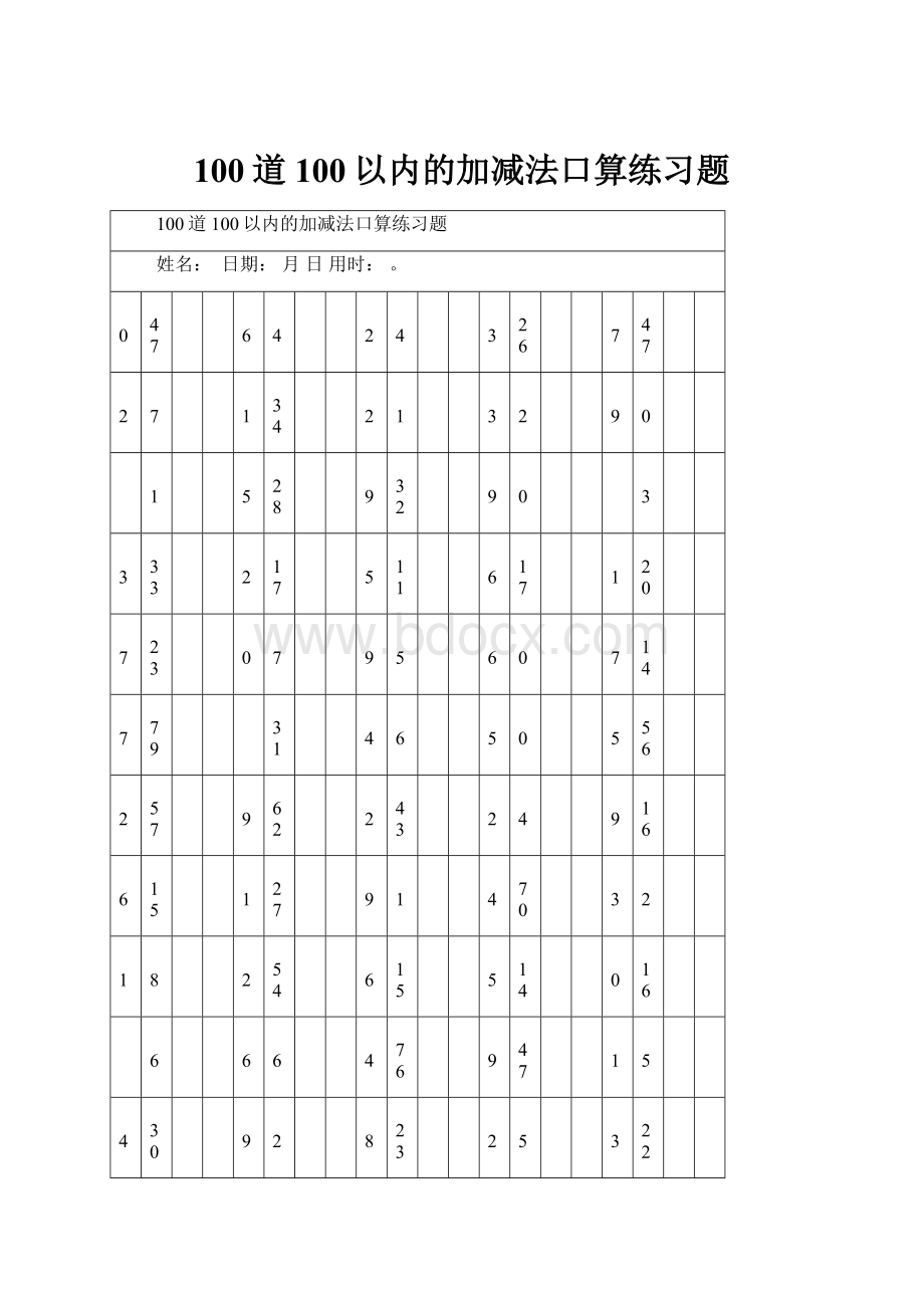 100道 100以内的加减法口算练习题.docx_第1页