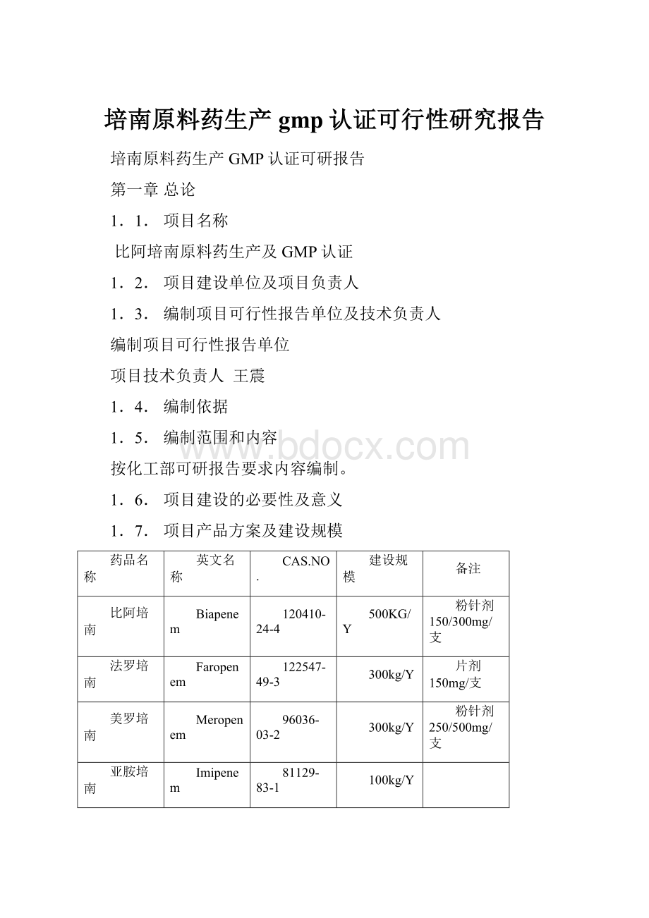 培南原料药生产gmp认证可行性研究报告.docx_第1页