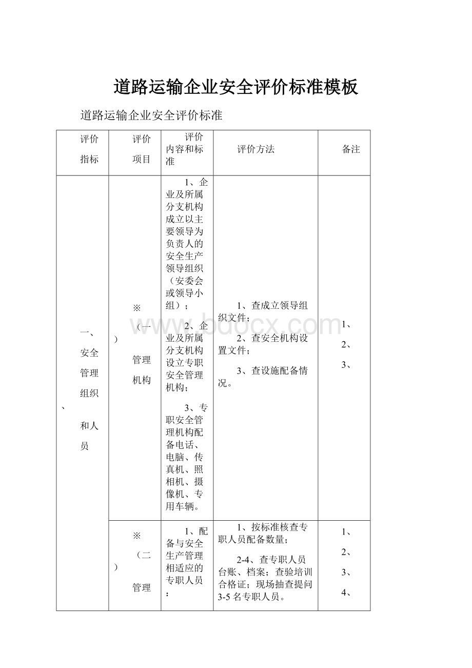 道路运输企业安全评价标准模板.docx