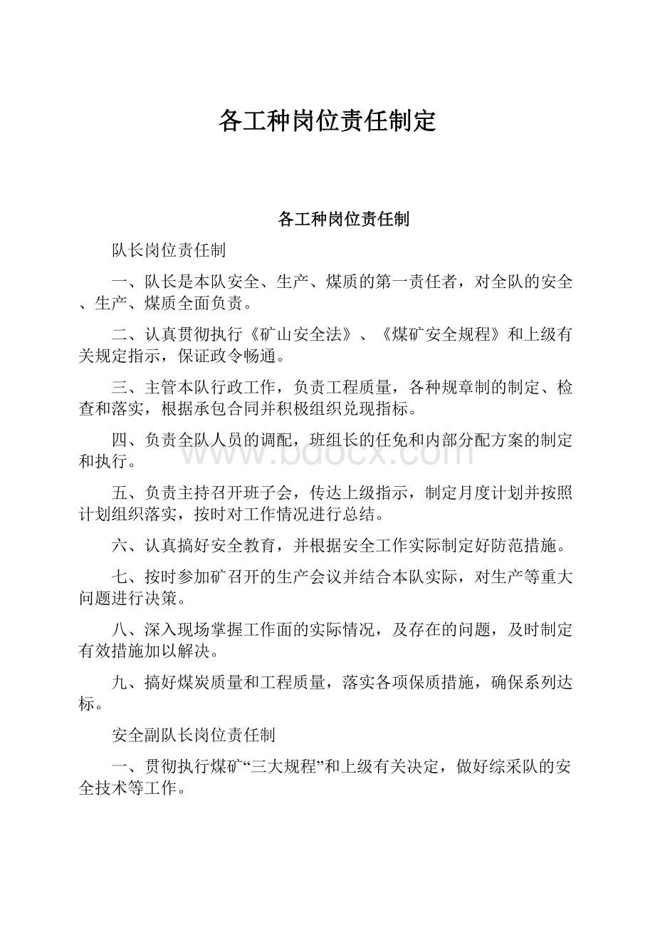 各工种岗位责任制定.docx_第1页