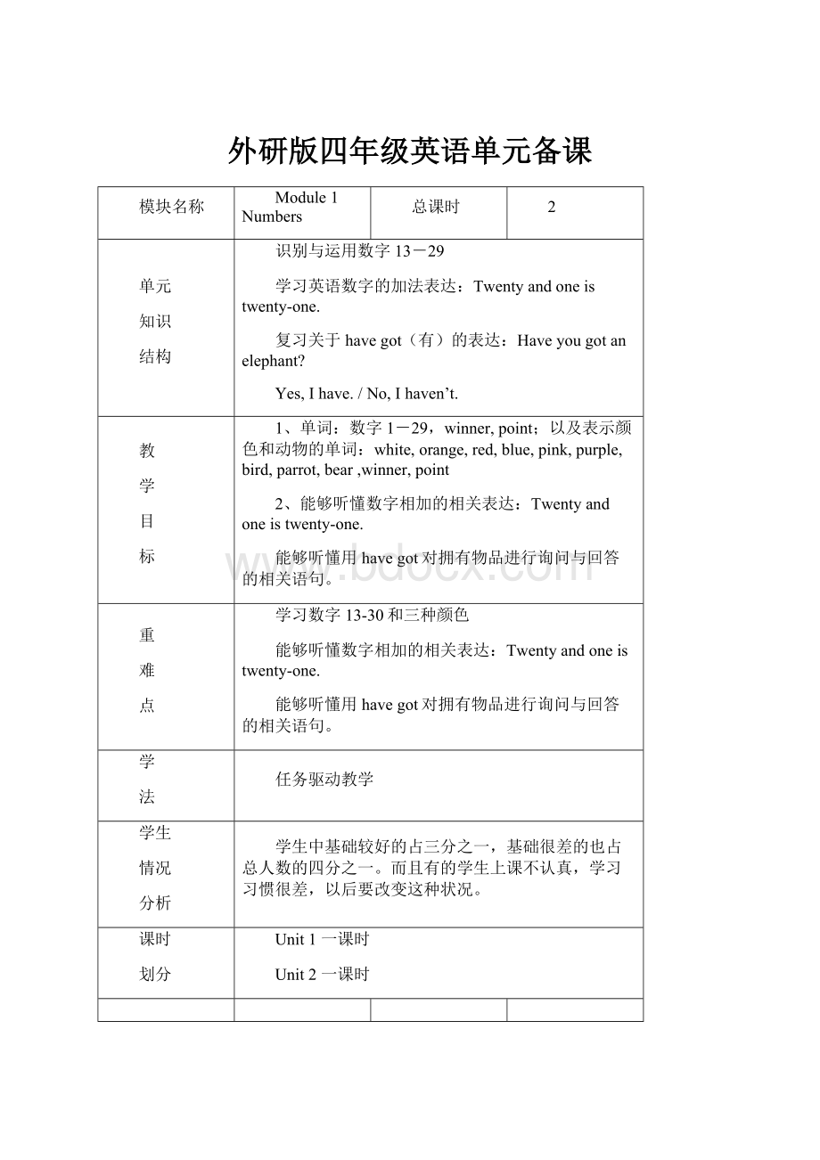 外研版四年级英语单元备课.docx