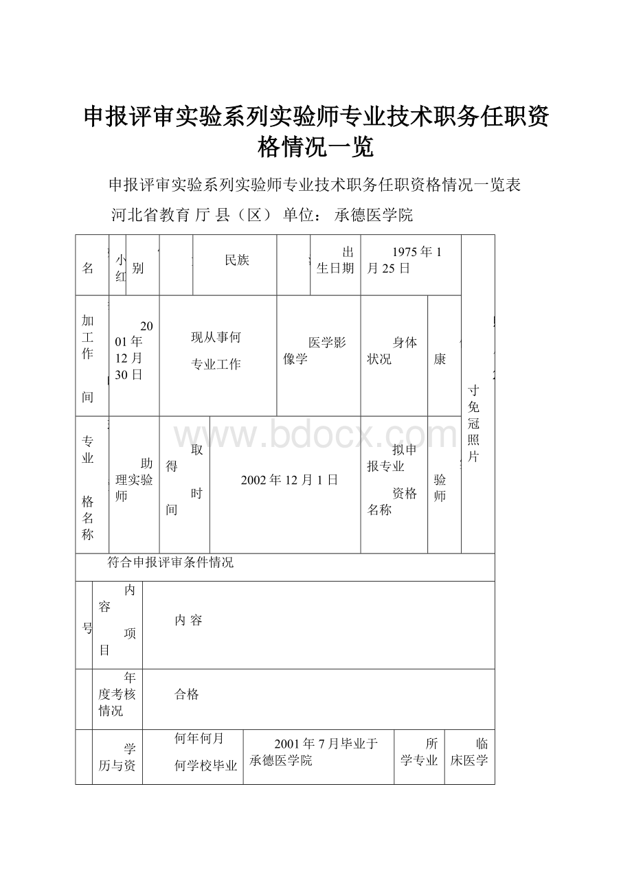 申报评审实验系列实验师专业技术职务任职资格情况一览.docx_第1页