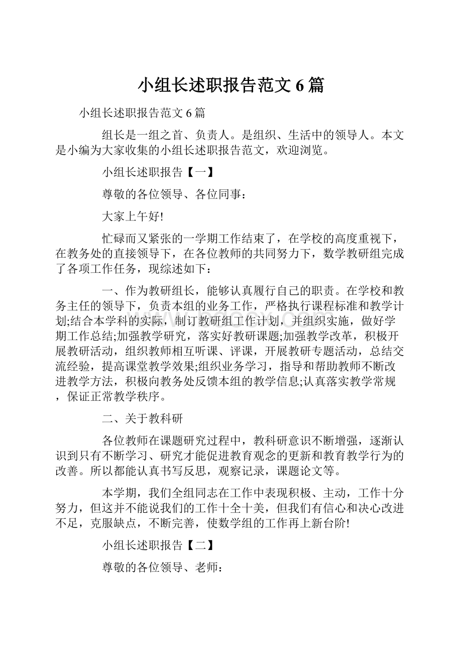 小组长述职报告范文6篇.docx