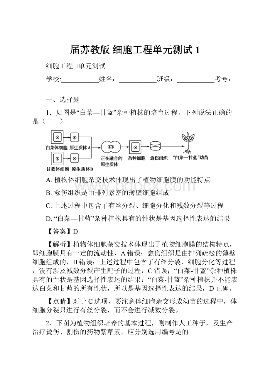 届苏教版 细胞工程单元测试 1.docx