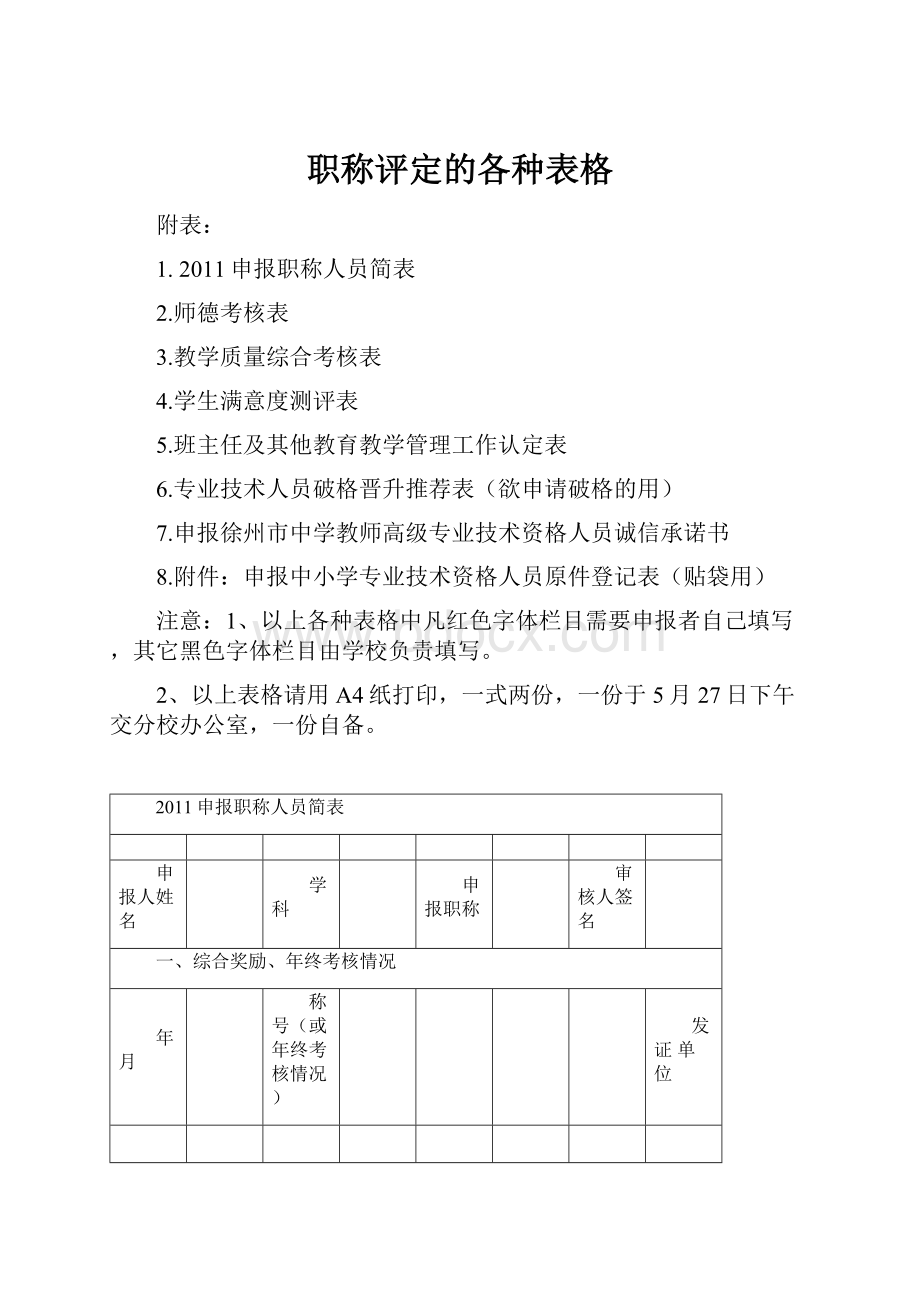 职称评定的各种表格.docx_第1页