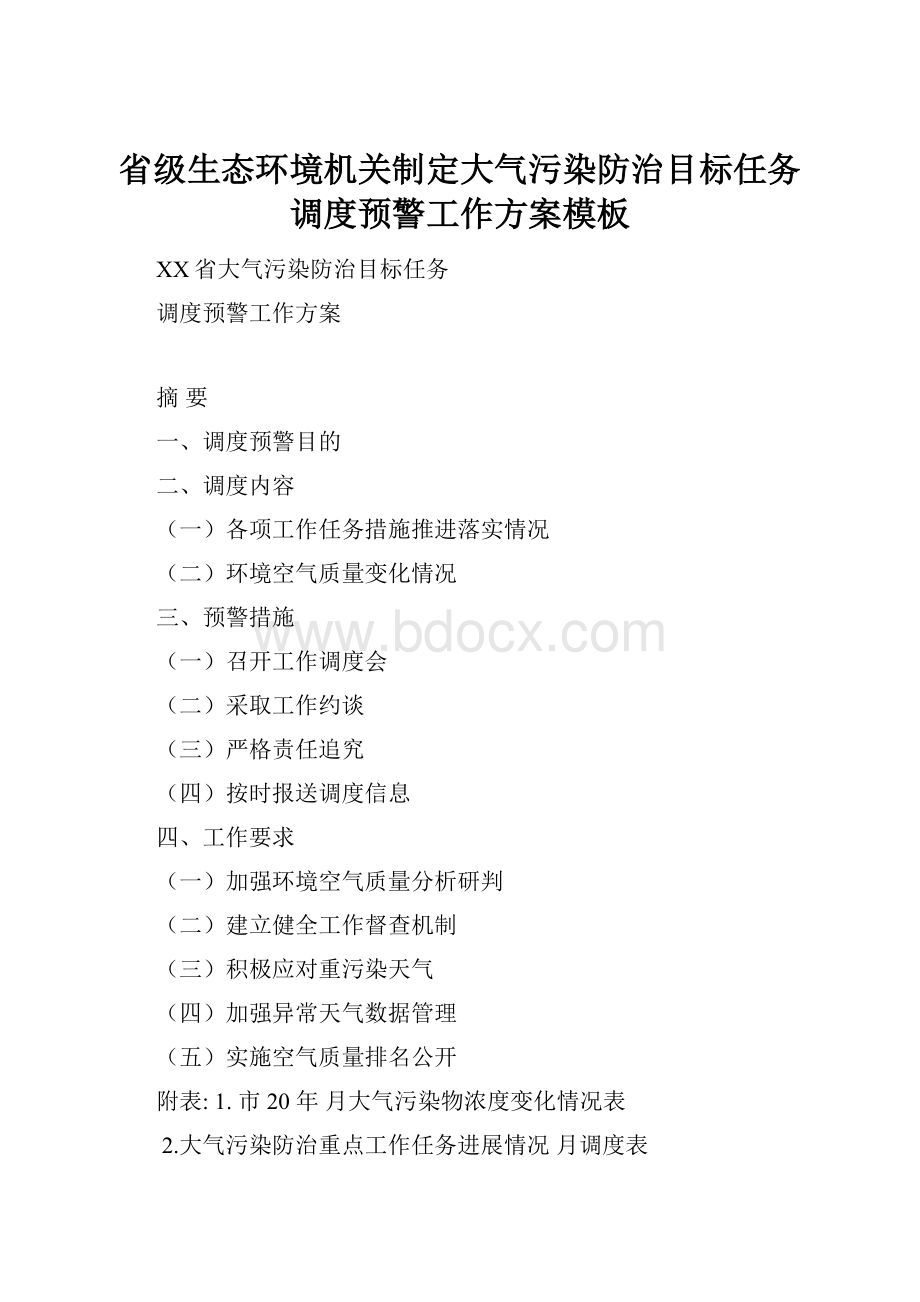 省级生态环境机关制定大气污染防治目标任务调度预警工作方案模板.docx_第1页