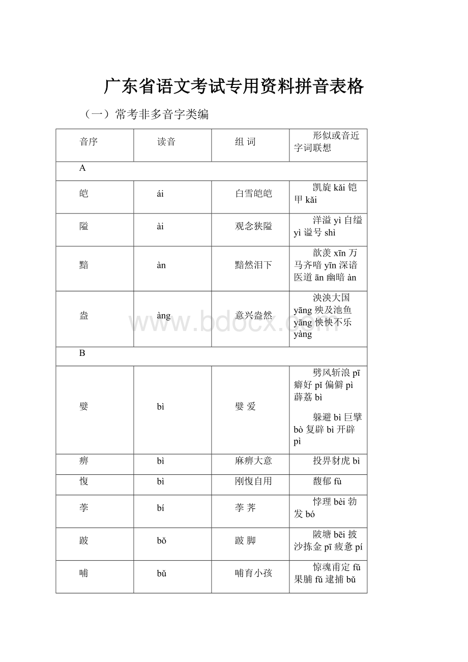 广东省语文考试专用资料拼音表格.docx