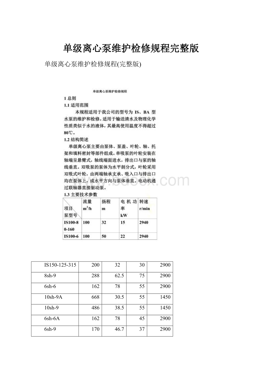 单级离心泵维护检修规程完整版.docx_第1页