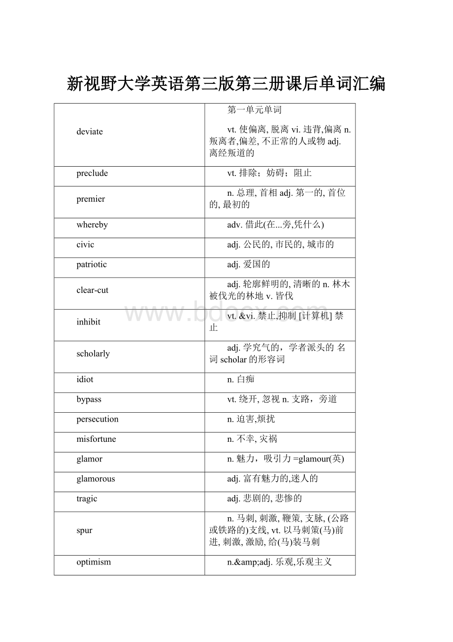 新视野大学英语第三版第三册课后单词汇编.docx_第1页