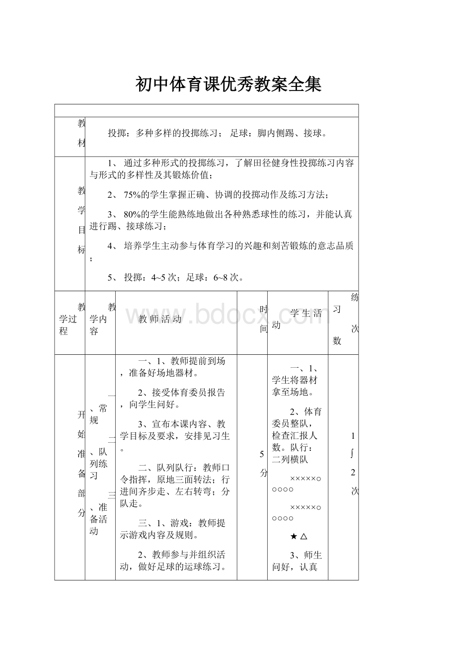 初中体育课优秀教案全集.docx_第1页