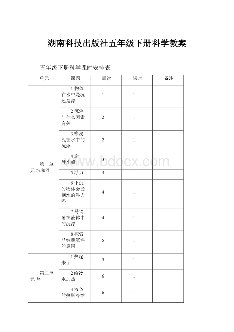 湖南科技出版社五年级下册科学教案.docx