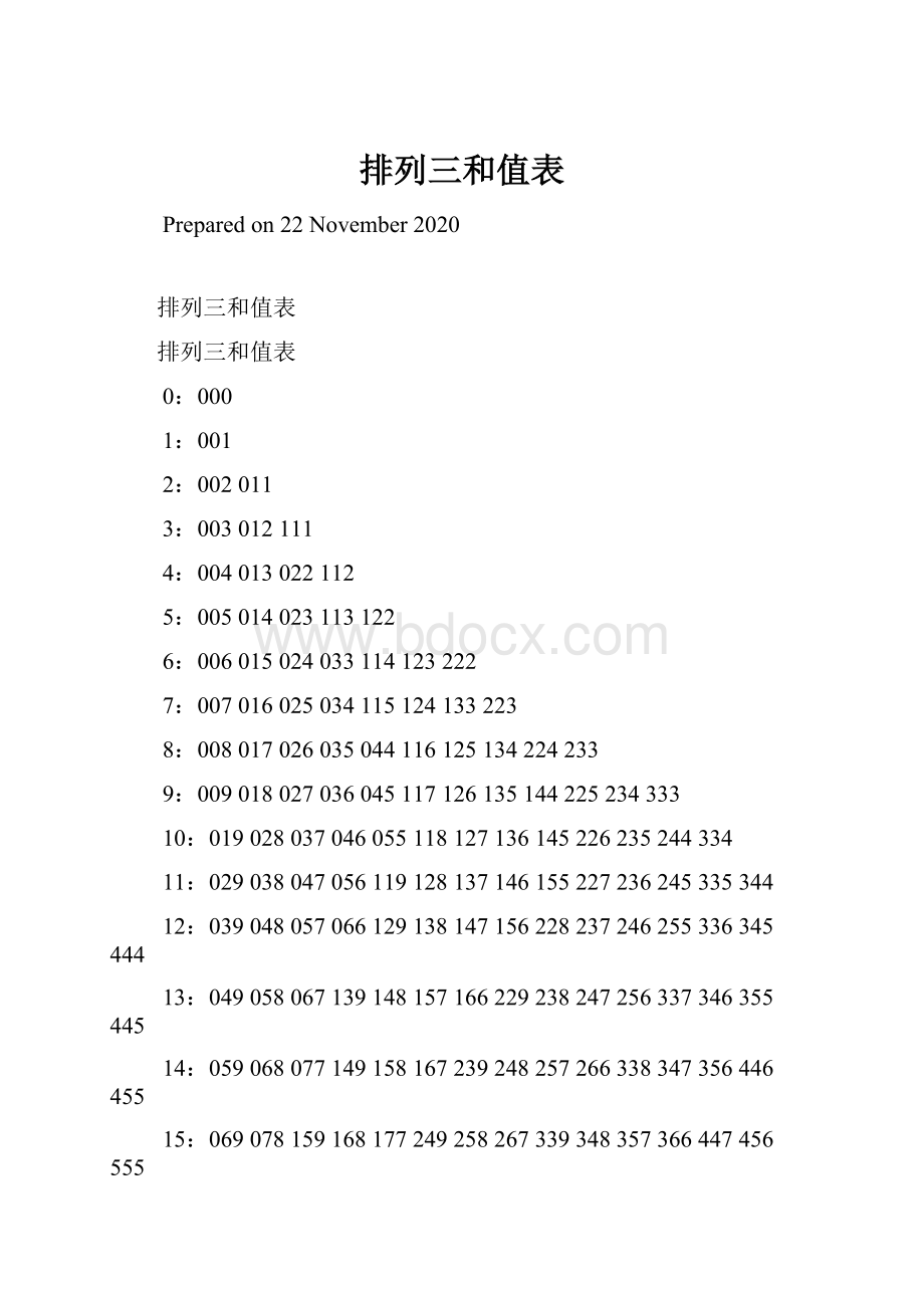 排列三和值表.docx_第1页