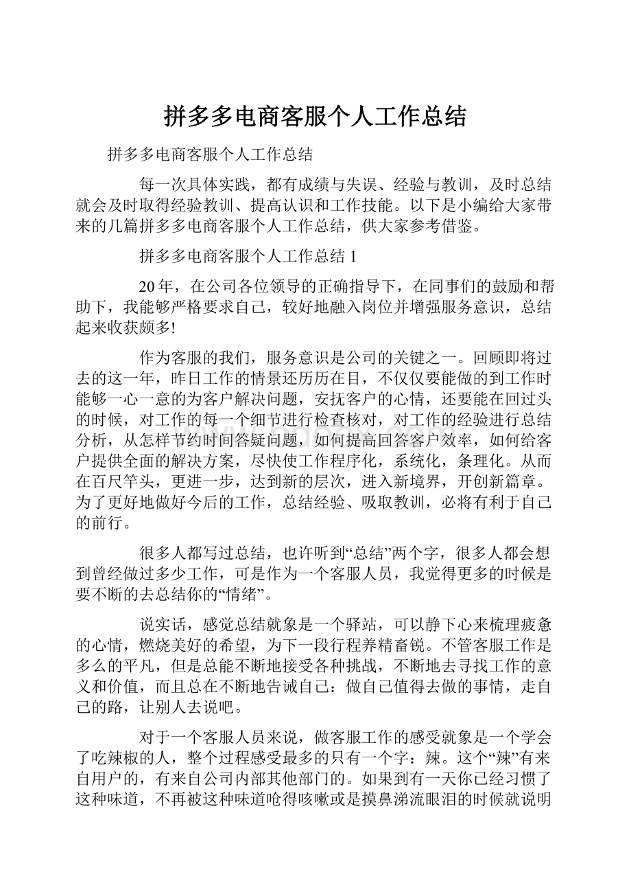 拼多多电商客服个人工作总结.docx_第1页