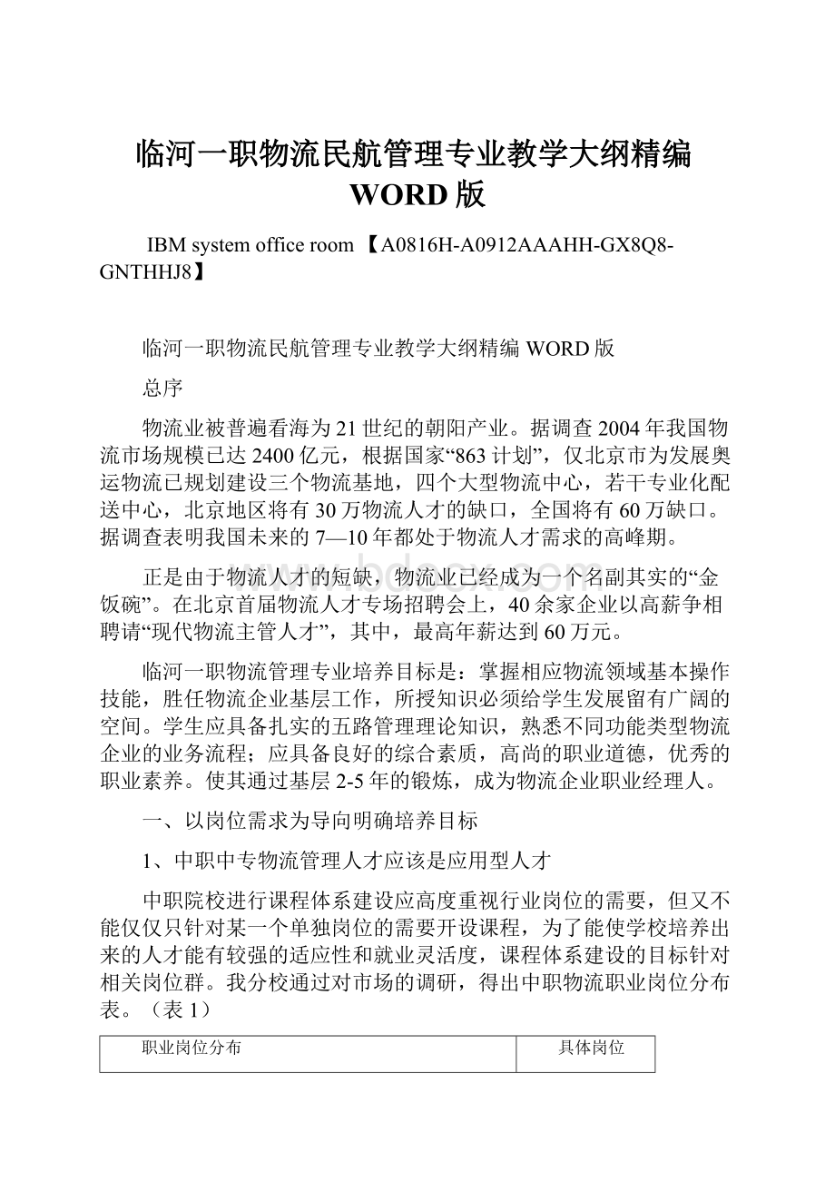 临河一职物流民航管理专业教学大纲精编WORD版.docx_第1页